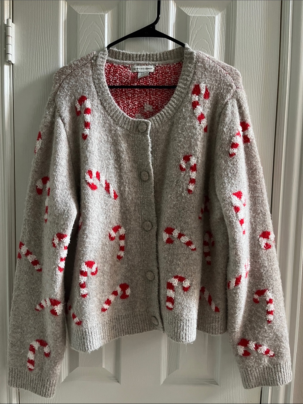 Cozy Gray Candy Cane Button-Up Sweater - Picture 7 of 7